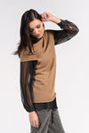 Elementum alpaca wool top in camel, can be also worn as scarf or hoody.