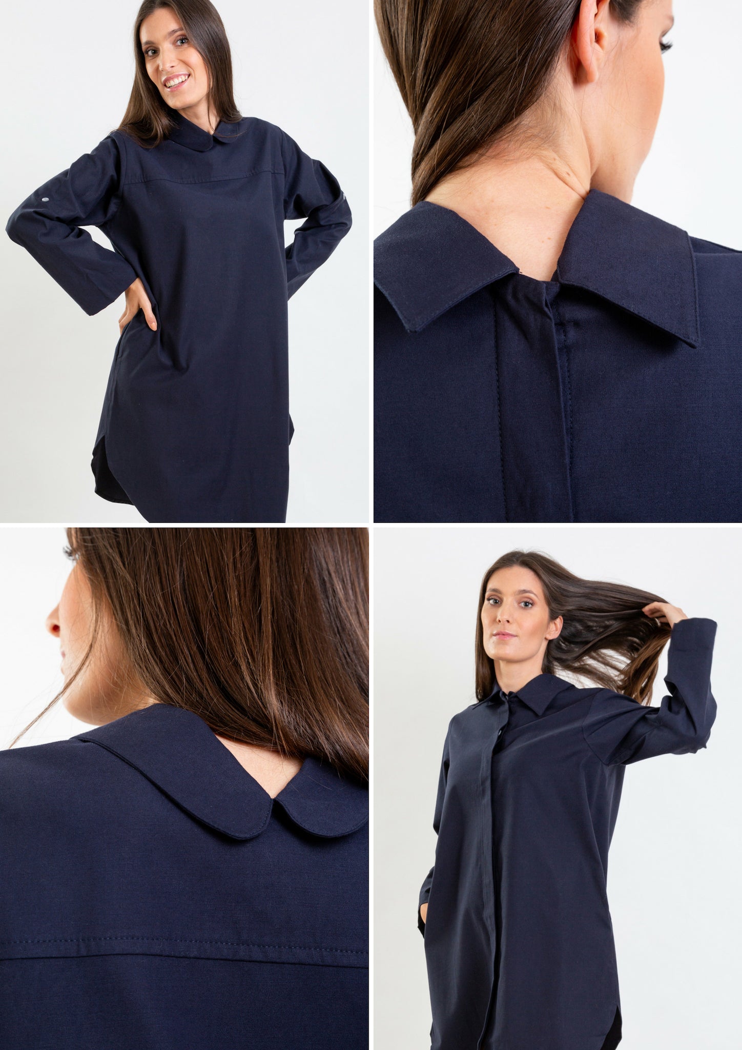 Multifunctional navy shirt whic can be worn as  a long shirt, dress or tunic.