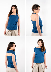 Blue top for women which can be worn in multiple ways.