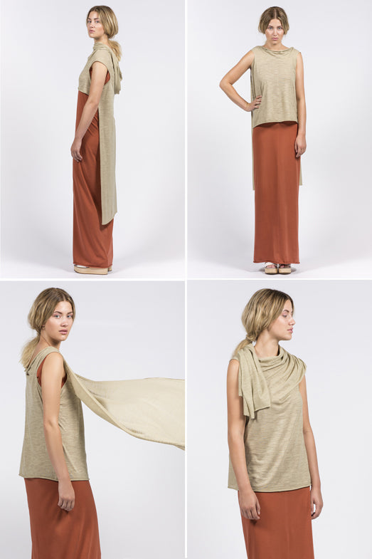khaki dress which can be worn multiple ways
