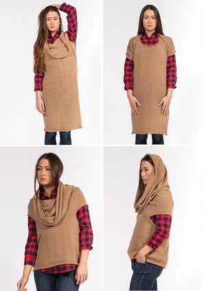 camel wool dress which can be worn in mulltiple ways